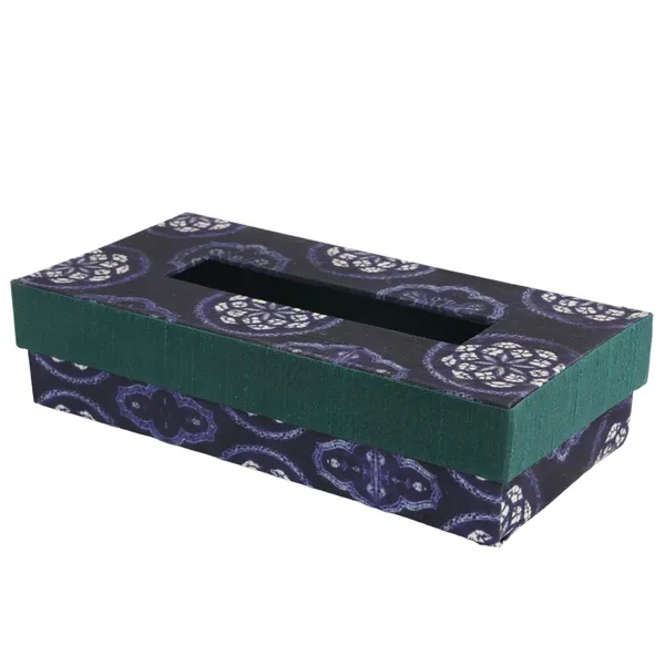 Indha_Tissue_Box_|_Handcrafted_Tissue_Box_Blue_&_Green_|_Navy_Blue_and_Green_Dupion_Silk_Tissue_Box_|_White_Floral_Mandala_Design_Motif_Digitally_Printed
