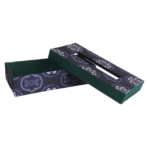 Indha_Tissue_Box_|_Handcrafted_Tissue_Box_Blue_&_Green_|_Navy_Blue_and_Green_Dupion_Silk_Tissue_Box_|_White_Floral_Mandala_Design_Motif_Digitally_Printed