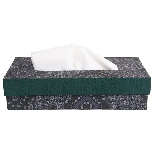 Indha_Tissue_Box_|_Handcrafted_Tissue_Box_Black_&_Grey_|_Black_and_Green_Dupion_Silk_Tissue_Box_|_Mild_Grey_Ethnic_Geometric_Pattern_Design_Digitally_Printed