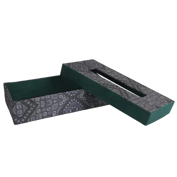 Indha_Tissue_Box_|_Handcrafted_Tissue_Box_Black_&_Grey_|_Black_and_Green_Dupion_Silk_Tissue_Box_|_Mild_Grey_Ethnic_Geometric_Pattern_Design_Digitally_Printed