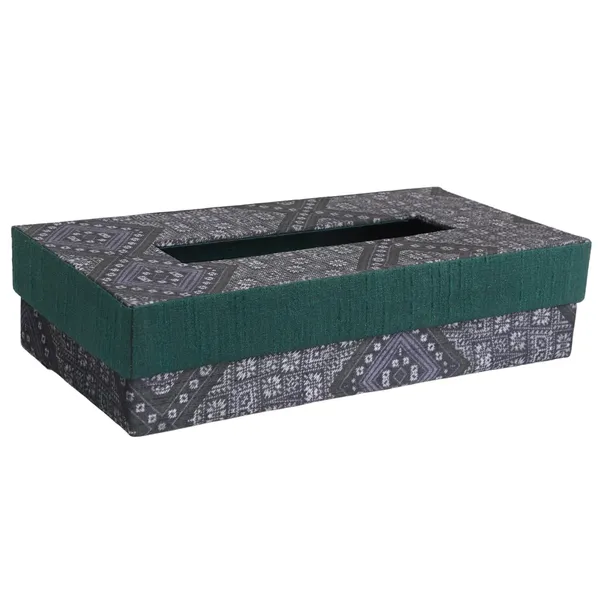 Indha_Tissue_Box_|_Handcrafted_Tissue_Box_Black_&_Grey_|_Black_and_Green_Dupion_Silk_Tissue_Box_|_Mild_Grey_Ethnic_Geometric_Pattern_Design_Digitally_Printed