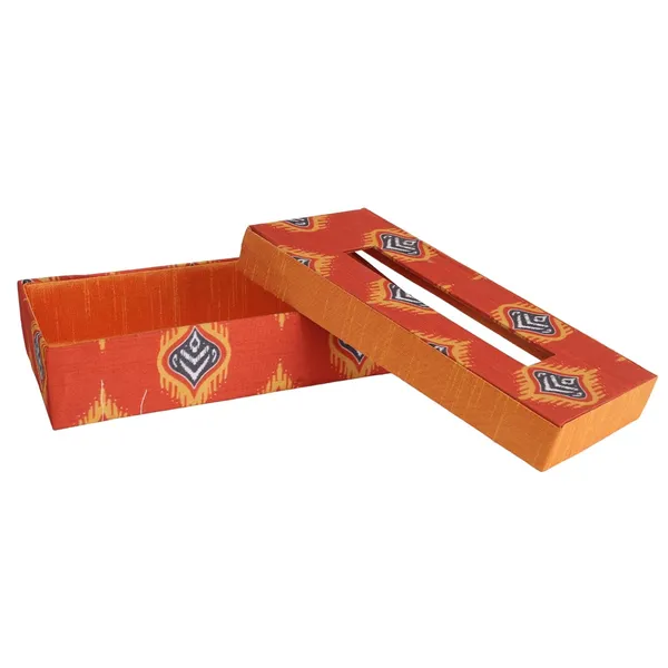 Indha_Tissue_Box_|_Handcrafted_Tissue_Box_Orange_|_Red_and_Orange_Dupion_Silk_Tissue_Box_|_Blue_and_Yellow_Flame_Design_Motif_Digitally_Printed