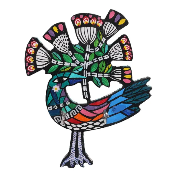 INDHA_Hand-Painted_Peacock_Design_Key_Holder_-_Elegant_and_Sustainable_Wall-Mounted_Key_Organize