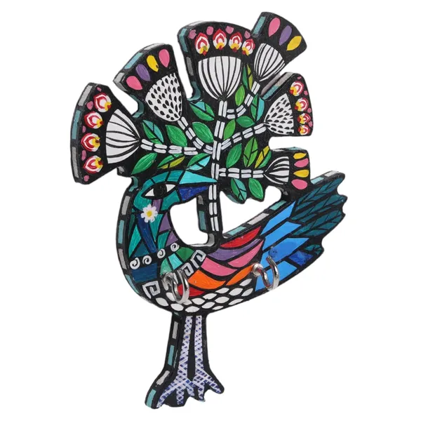 INDHA_Hand-Painted_Peacock_Design_Key_Holder_-_Elegant_and_Sustainable_Wall-Mounted_Key_Organize