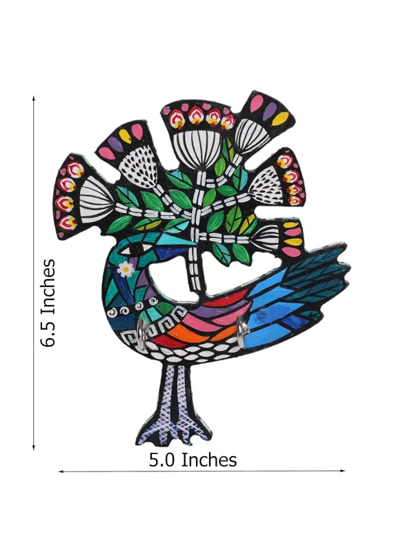 INDHA_Hand-Painted_Peacock_Design_Key_Holder_-_Elegant_and_Sustainable_Wall-Mounted_Key_Organize