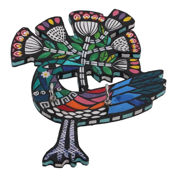 INDHA_Hand-Painted_Peacock_Design_Key_Holder_-_Elegant_and_Sustainable_Wall-Mounted_Key_Organize