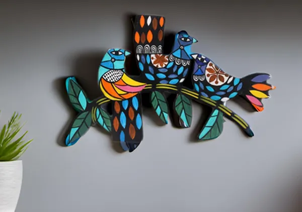 INDHA_Hand-Painted_Wall_Art:_Sparrow_Family_Design_-_Wooden_Wall_Painting_with_Gift_Box_-_Unique_Bird_Artwork_for_Living_Room_Decor