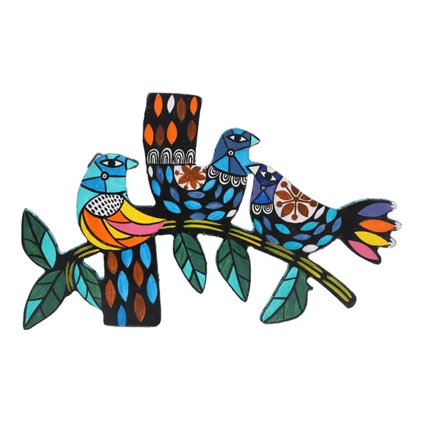 INDHA_Hand-Painted_Wall_Art:_Sparrow_Family_Design_-_Wooden_Wall_Painting_with_Gift_Box_-_Unique_Bird_Artwork_for_Living_Room_Decor