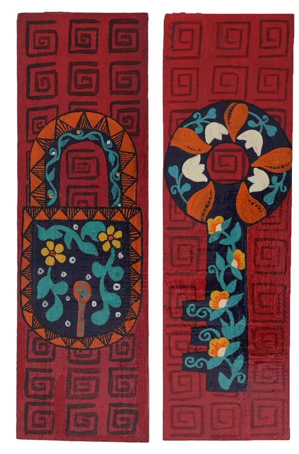 INDHA_Hand-Painted_Wall_Art:_Unlock_Creativity_with_Eco-Chic_Decor,Handcrafted_Home_Decor_for_Living_Room_and_Beyond_(Key_&_Lock,_Small)