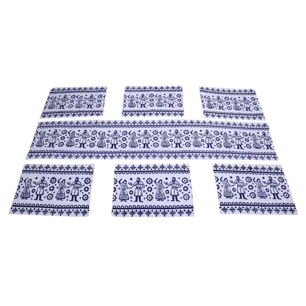 Indha_Block_Printed_Cotton_Dining_Table_Runner_&_Mats_Set_(6_Pieces)_|_Traditional_Design_Table_Mat_Set_for_Corporate_and_Personal_Gifting_(White_and_Blue_Dancing_Form)