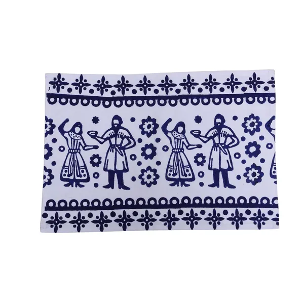 Indha_Block_Printed_Cotton_Dining_Table_Runner_&_Mats_Set_(6_Pieces)_|_Traditional_Design_Table_Mat_Set_for_Corporate_and_Personal_Gifting_(White_and_Blue_Dancing_Form)