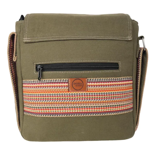 INDHA_Handcrafted_Cotton_Canvas_Sling_Bag_|_Unisex_Ethnic_Geometric_Design_|_Multicolor_Niwar_Strap_|_Travel_Utility_&_Gifting
