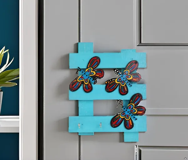 INDHA_Handcrafted_Key_Holder_for_Home_-_Wall_Mount_Stylish_Key_Stand_|_Hand_Painted_Key_Hanger_|_Unique_Design_Key_Chain_Holders_|_Butterfly_Print_Key_Holder