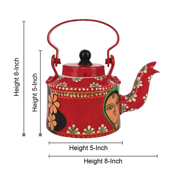 Indha_Hand-Painted_Aluminium_Decorative_Kettle_|_Motherhood_Theme_|_Red_Ethnic_Art_|_Handmade_Table_Accent_|_Tea/Coffee_Server_|_Gifting_&_Home_Decor_|_1_Litre
