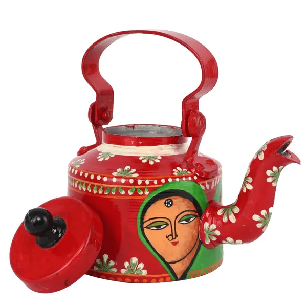 Indha_Hand-Painted_Aluminium_Decorative_Kettle_|_Motherhood_Theme_|_Red_Ethnic_Art_|_Handmade_Table_Accent_|_Tea/Coffee_Server_|_Gifting_&_Home_Decor_|_1_Litre
