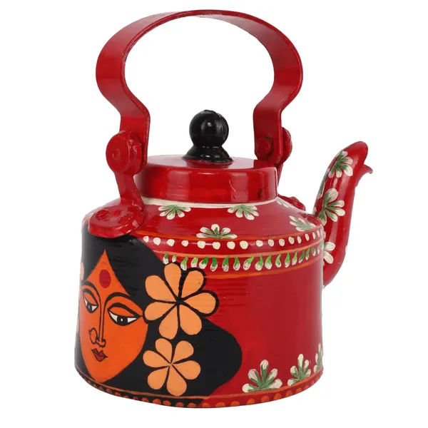 Indha_Hand-Painted_Aluminium_Decorative_Kettle_|_Motherhood_Theme_|_Red_Ethnic_Art_|_Handmade_Table_Accent_|_Tea/Coffee_Server_|_Gifting_&_Home_Decor_|_1_Litre