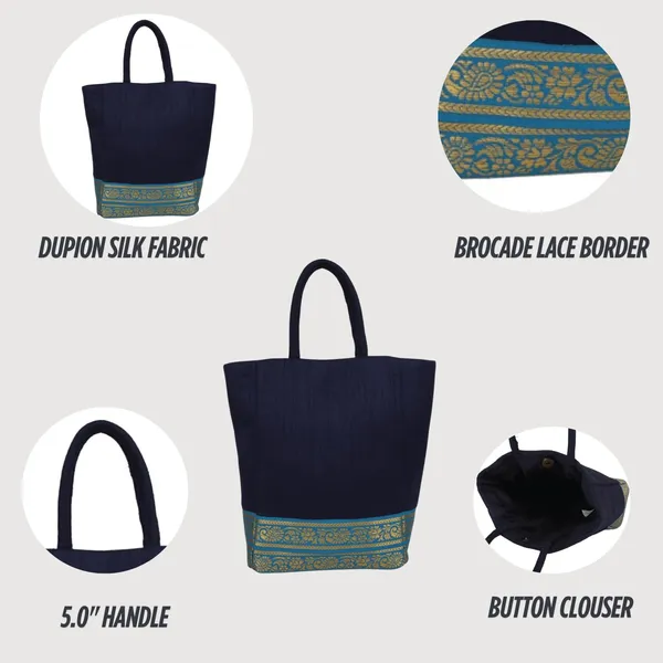 Indha_Navy_Blue_Dupion_Silk_Lunch_Bag_with_Golden_Brocade_Border_|_Handcrafted_Small_Tote_for_Gifting_&_Daily_Essentials_|_Eco-Friendly_Gift_Bag_for_Women_(SB507NBCLW)