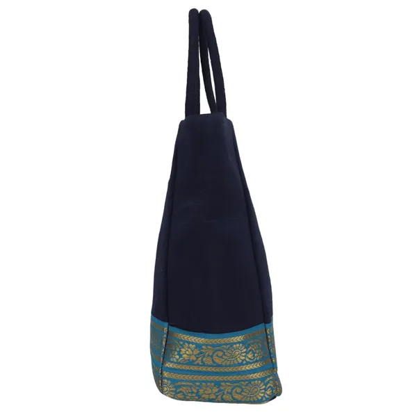 Indha_Navy_Blue_Dupion_Silk_Lunch_Bag_with_Golden_Brocade_Border_|_Handcrafted_Small_Tote_for_Gifting_&_Daily_Essentials_|_Eco-Friendly_Gift_Bag_for_Women_(SB507NBCLW)