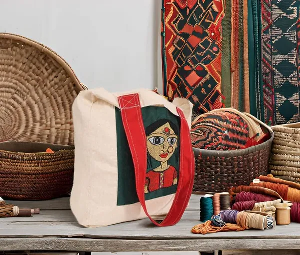 INDHA_Hand_Embroidered_Cotton_Tote_Bag_with_Embroidered_Motif_&_Block_Print_|_Eco-Friendly,_Artisanal,_Stylish,_Sustainable_Gift_&_Everyday_Travel_Bag|_Awesome_Carry_Bag