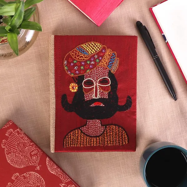 Maroon_Handcrafted_Recycled_Paper_Diary_Royal_Man_Face_Embroidery