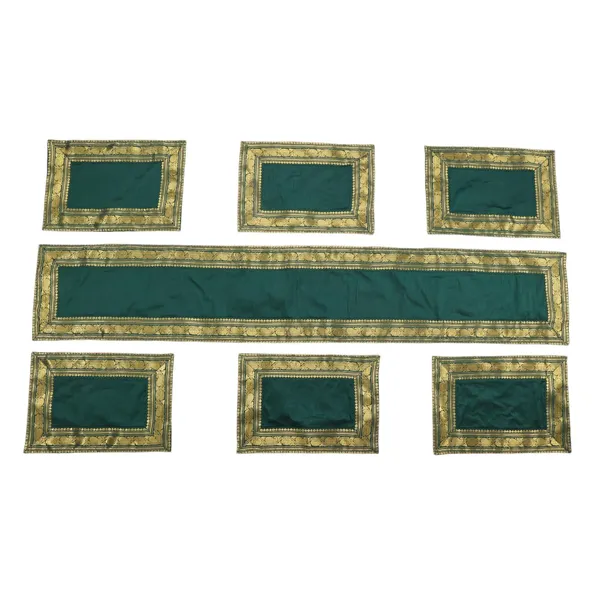 Indha_Table_Mat_&_Runner_Set,_Elegant_and_Timeless_Dining_Set_for_Special_Occasions_and_Luxurious_Home_Decor,Office_Party_Mat,_Cafe_Table_Mat,_Restaurant_Mat,_Gifting_Mat_(Green-TMRSGAL)