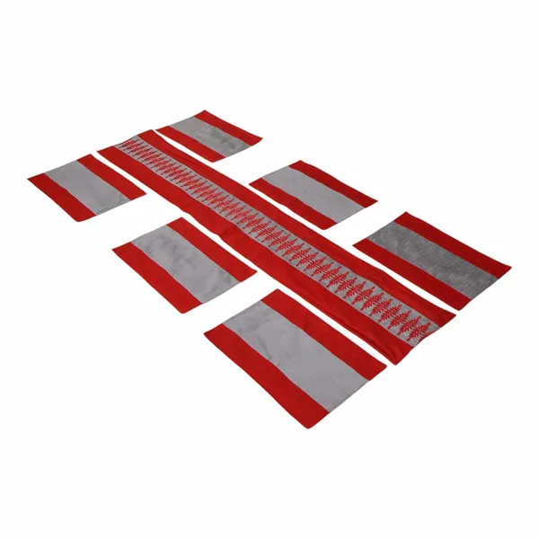 Indha_Table_Mat_&_Runner_Set,_Elegant_and_Timeless_Dining_Set_for_Special_Occasions_and_Luxurious_Home_Decor,Office_Party_Mat,_Cafe_Table_Mat,_Restaurant_Mat,_Gifting_Mat_(Red_&_Grey_-TMRSESRD)