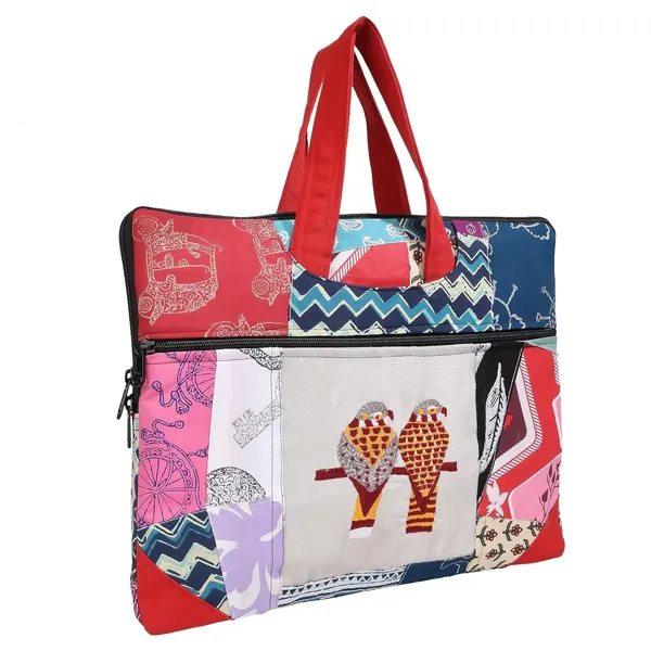 Indha_Multicolor_Upcycled_Cotton_Patchwork_Laptop_Sleeve_–_Hand_Embroidered_Motif,_Eco-Friendly_11"x14.5"_Padded_Bag_with_YKK_Zipper
