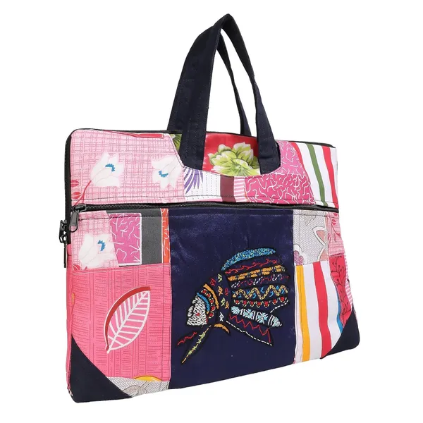 Indha_Multicolor_Upcycled_Cotton_Patchwork_Laptop_Sleeve_–_Hand_Embroidered_Motif,_Eco-Friendly_11"x14.5"_Padded_Bag_with_YKK_Zipper