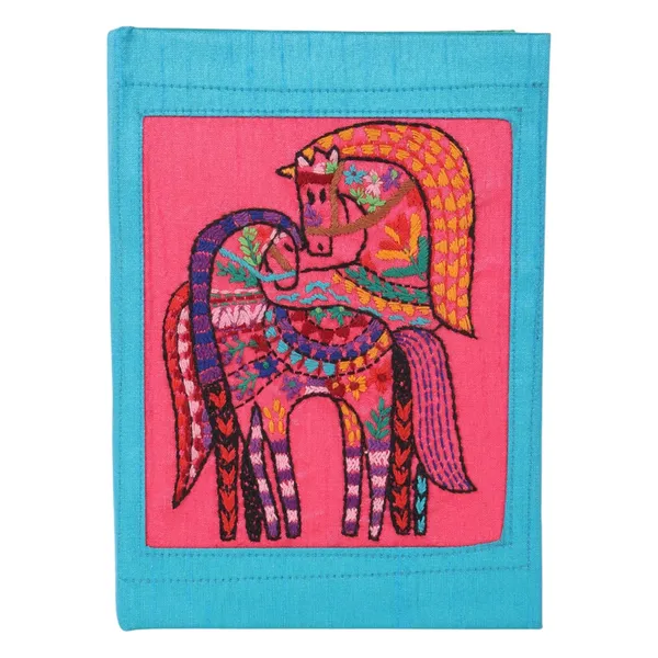 INDHA_Handmade_Dupion_Silk_Diary_–_Hand-Embroidered_Horse_Design,_5x7_Inches,_100_GSM_Eco-Friendly_Recycled_Paper,_Elegant_Gift_Choice_(Pink,_4939)
