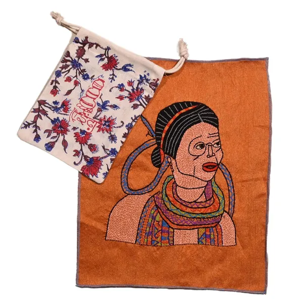 Indha_Santhal_Tribal_Woman_Hand_Embroidery_Panel_–_Folk_Art_on_Dupion_Silk_|_DIY_|_Home_Decor_|_Gift-Ready