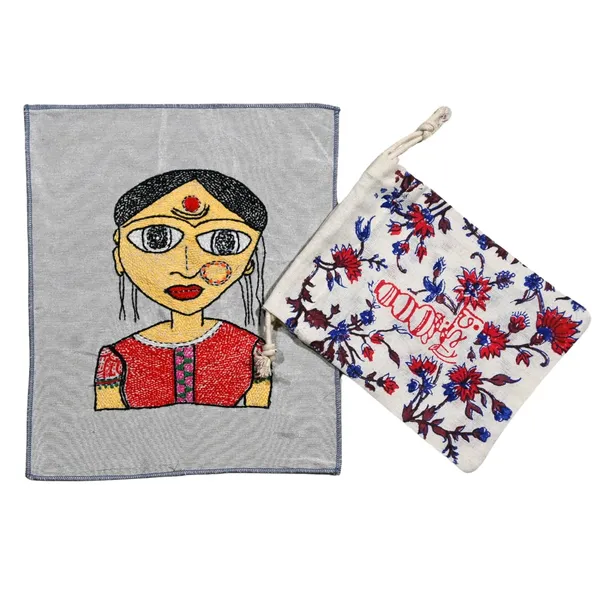 Indha_Folk_Village_Woman_Hand_Embroidery_Panel_–_Naive_Art_on_Dupion_Silk_|_DIY_Decor_|_Tribal-Inspired_Gift