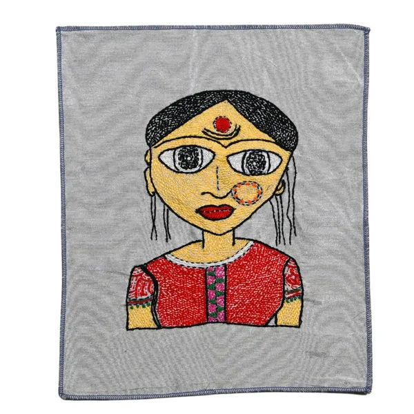 Indha_Folk_Village_Woman_Hand_Embroidery_Panel_–_Naive_Art_on_Dupion_Silk_|_DIY_Decor_|_Tribal-Inspired_Gift