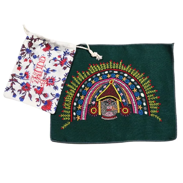 Indha_Handcrafted_Embroidered_Fabric_Panel_–_Royal_Man_Design_on_Maroon_Dupion_Silk,_13.7_x_11.4_inches_–_Indian_Craft_Textile_(Green_Chhau_Karthik)