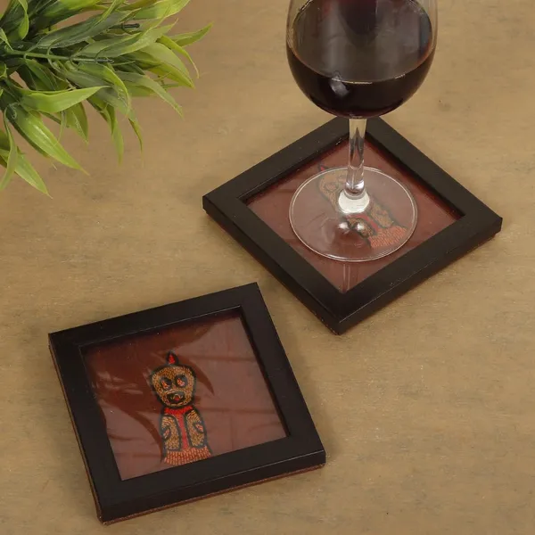 Indha_Hand_Embroidered_Glass_Coasters_–_Set_of_2_Handmade_Decorative_Drink_Coasters_for_Coffee_Table,_Dining,_and_Gifting_(Rust_Dupion_Doodle)