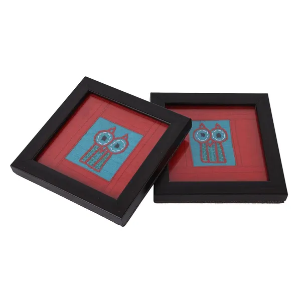 Indha_Hand_Embroidered_Glass_Coasters_–_Set_of_2_Handmade_Decorative_Drink_Coasters_for_Coffee_Table,_Dining,_and_Gifting_(Red_&_Sky_Blue_Owl)