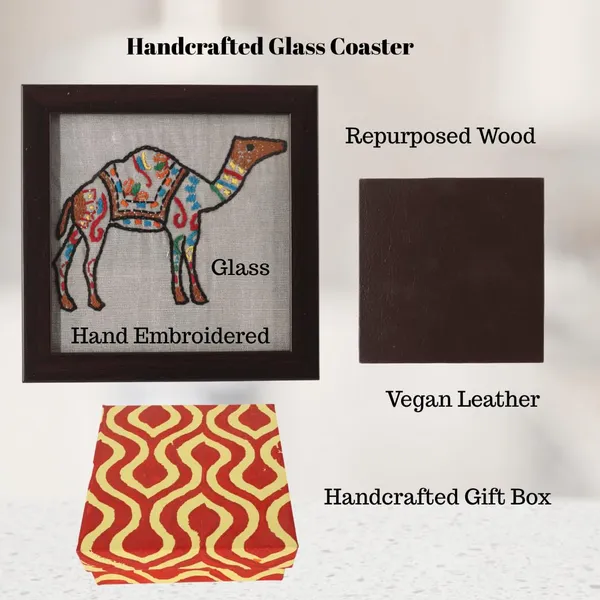 Indha_Hand_Embroidered_Glass_Coasters_–_Set_of_2_Handmade_Decorative_Drink_Coasters_for_Coffee_Table,_Dining,_and_Gifting_(Grey_Dupion_Camel)