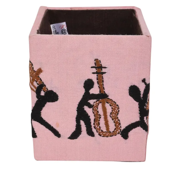 Indha_Handcrafted_Upcycled_Pen_Stand_&_Holder_–_Hand_Embroidered,_Eco-Friendly_Desk_Organizer_for_Home,_Office_&_Gifting_(White-Musician_Motif)
