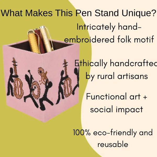 Indha_Handcrafted_Upcycled_Pen_Stand_&_Holder_–_Hand_Embroidered,_Eco-Friendly_Desk_Organizer_for_Home,_Office_&_Gifting_(White-Musician_Motif)