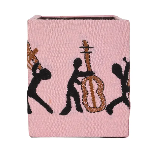 Indha_Handcrafted_Upcycled_Pen_Stand_&_Holder_–_Hand_Embroidered,_Eco-Friendly_Desk_Organizer_for_Home,_Office_&_Gifting_(White-Musician_Motif)