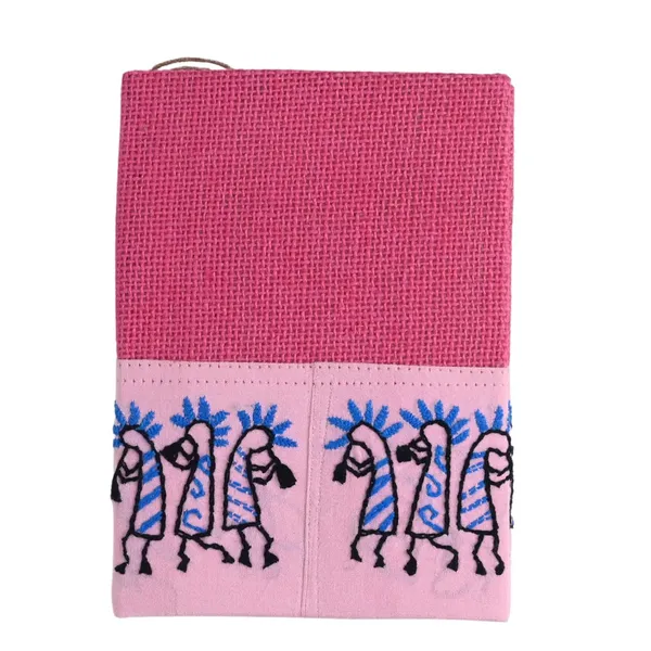 INDHA_Handmade_Jute_Diary_–_Hand-Embroidered_Musical_Instruments_Applique,_5x7_Inches,_100_GSM_Eco-Friendly_Recycled_Paper,_Elegant_Gift_Choice_(Pink)