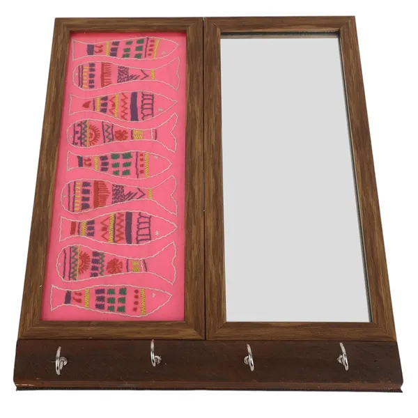 Indha_Fish_Embroidered_Key_Holder_with_Mirror_|_4-Hook_Wall_Organizer_in_Repurposed_Wood_|_Handcrafted_Home_Decor_|_Feng_Shui-Inspired_Entryway_Accent