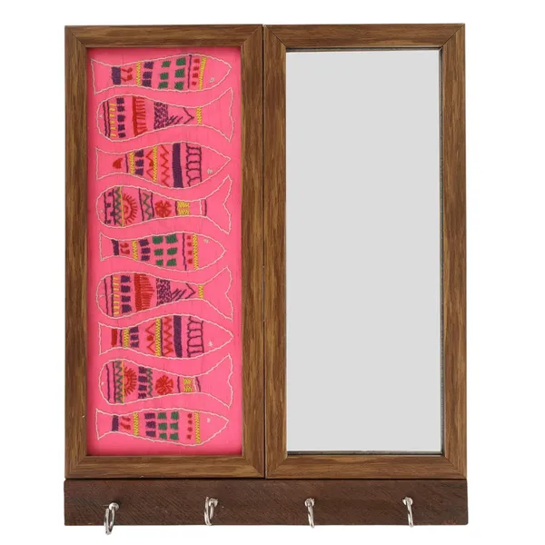 Indha_Fish_Embroidered_Key_Holder_with_Mirror_|_4-Hook_Wall_Organizer_in_Repurposed_Wood_|_Handcrafted_Home_Decor_|_Feng_Shui-Inspired_Entryway_Accent