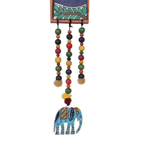 Indha_Upcycled_Green_Wood_Wall_Hanging_|_Hand-Painted_Eye_Motif_with_Pom-Poms,_Beads_&_Mini_Elephant_|_Sustainable_Ethnic_Wall_Decor_|_61_x_9_cm