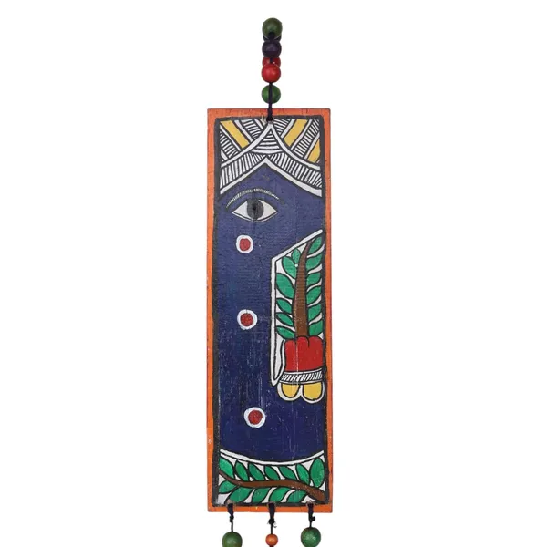 Indha_Upcycled_Green_Wood_Wall_Hanging_|_Hand-Painted_Eye_Motif_with_Pom-Poms,_Beads_&_Mini_Elephant_|_Sustainable_Ethnic_Wall_Decor_|_61_x_9_cm