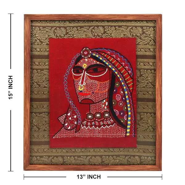 Indha_Hand_Embroidered_Wall_Art_Set_–_Portraits_of_Rural_Rajasthani_Man_&_Woman_|_Eco-Friendly_Reprocessed_Wood_Frame_|_Vibrant_Red_Background_|_Set_of_2