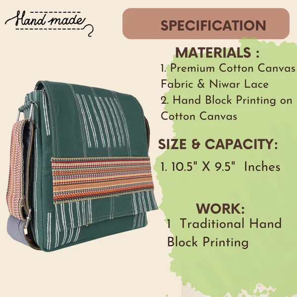 INDHA_Handcrafted_Cotton_Canvas_Sling_Bag_|_Unisex_Ethnic_Geometric_Design_|_Multicolor_Niwar_Strap_|_Travel_Utility_&_Gifting