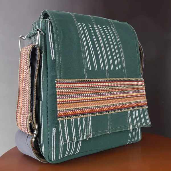 INDHA_Handcrafted_Cotton_Canvas_Sling_Bag_|_Unisex_Ethnic_Geometric_Design_|_Multicolor_Niwar_Strap_|_Travel_Utility_&_Gifting