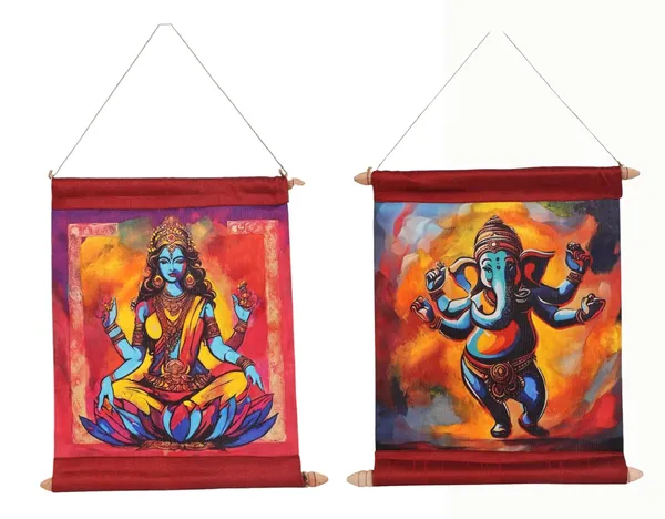 Multicolour_Hand-Painted_Laxmi_And_Ganesh_Scroll