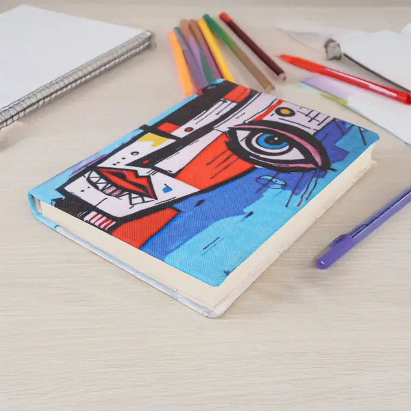 INDHA_Handmade_Recycled_Paper_Diary_|_Abstract_Art_Face_Illustration_|_Eco-Friendly_Canvas_Cover_Journal_|_5_x_7.5_Inches_|_50_Sheets_|_Unruled_Sustainable_Notebook_for_Writing_&_Sketching