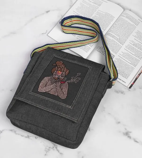 INDHA_Hand-Embroidered_Denim_Crossbody_Sling_Bag_for_Man_|_Bohemian_Style_Everyday_Carry_|_Handmade_Denim_Bag_with_Adjustable_Strap_|_Casual_Travel_&_College_Sling